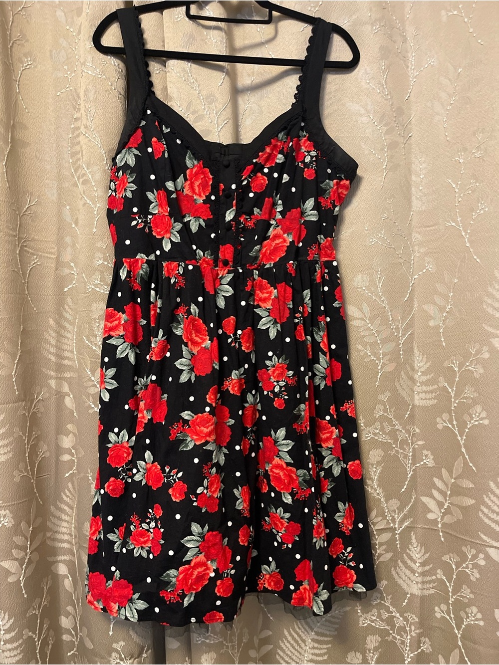 Hot Topic Black Dress with Red Floral Accents
